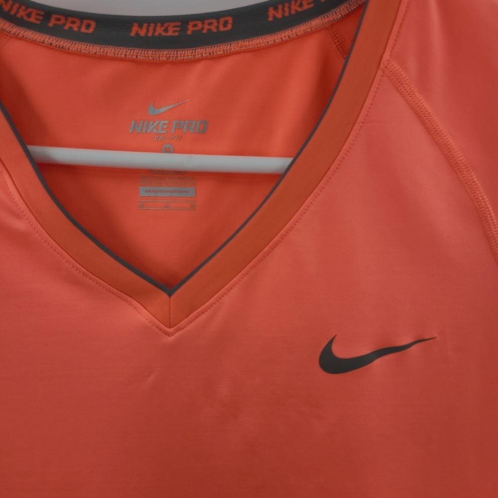 Nike Coral Orange V-Neck Short Sleeve Athletic Tee - Picture 2 of 6